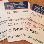 Airline ticket stubs.