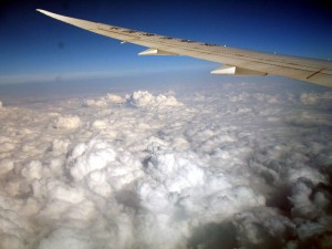 Flying above the clouds over China.