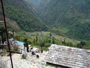 Looking down the hill from Chomrong.