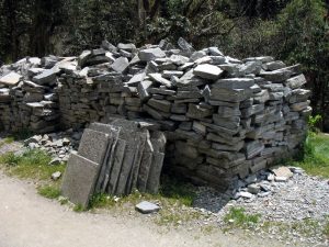 Near Dovan we saw a stockpile of slate rock, cut out of the mountains, ready to be used for roofing tiles.