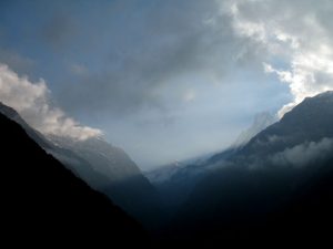 Rays of light peeking into the valley.