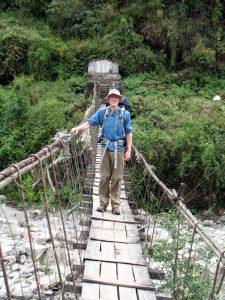 Crossing one bridge and then another.