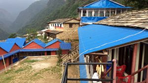 Our room in the guesthouse was nearest on the right. Notice the stone roofing.