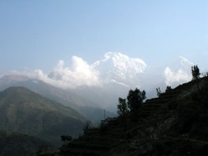 The Annapurna mountains seen from Landruk.