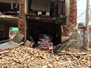 That's a firetruck in the rubble.