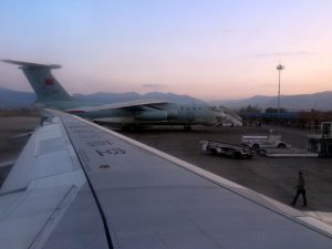 Sitting next to the Chinese military jet, awaiting clearance to take off.