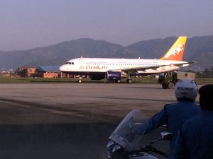 An airliner on the runway.