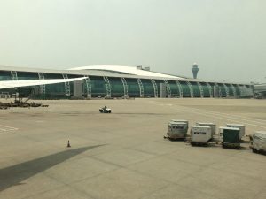 On the tarmac in Guangzhou, ready to depart for Canada.